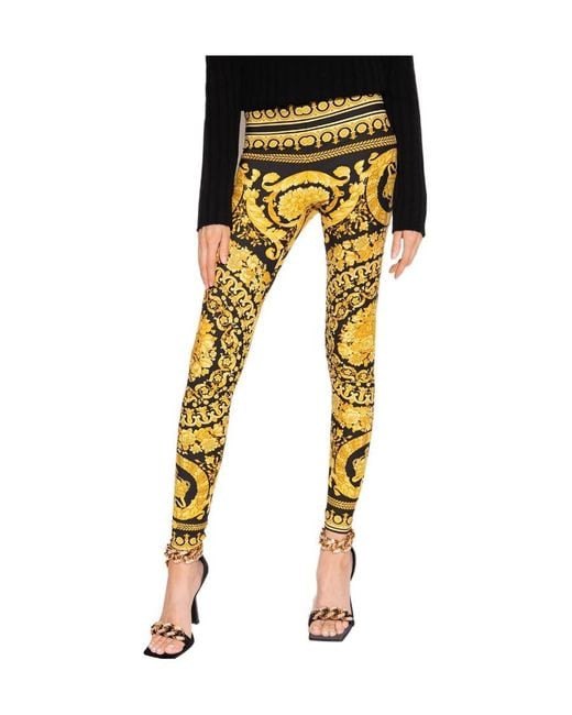 Versace Metallic Barocco-Printed High Waist Leggings