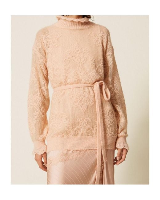 Twinset Natural Jacquard Alpaca-Blend Long Pullover