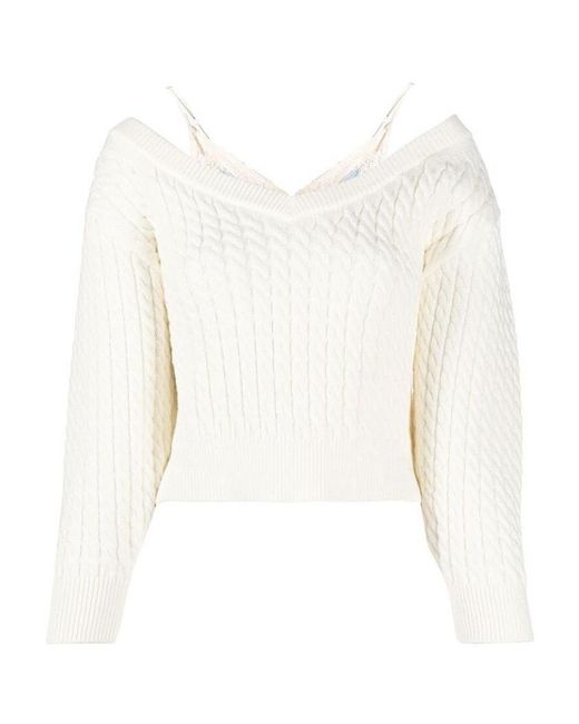 Alexander Wang White Off-Shoulder Cable Knit Jumper