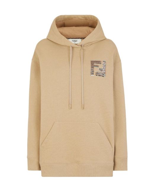 Fendi Natural Ff Sequin-Embellished Drawstring Hoodie