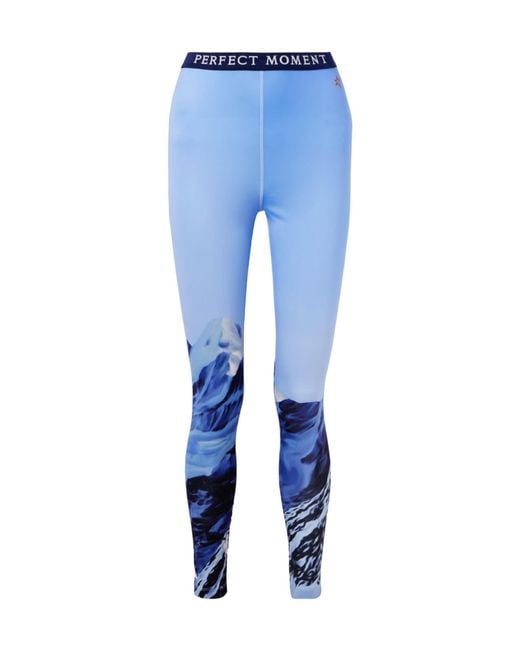 Perfect Moment Blue Logo-Waistband Leggings