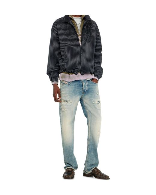 DIESEL Blue Pinstripe Phoenix-Embroidered Jacket for men