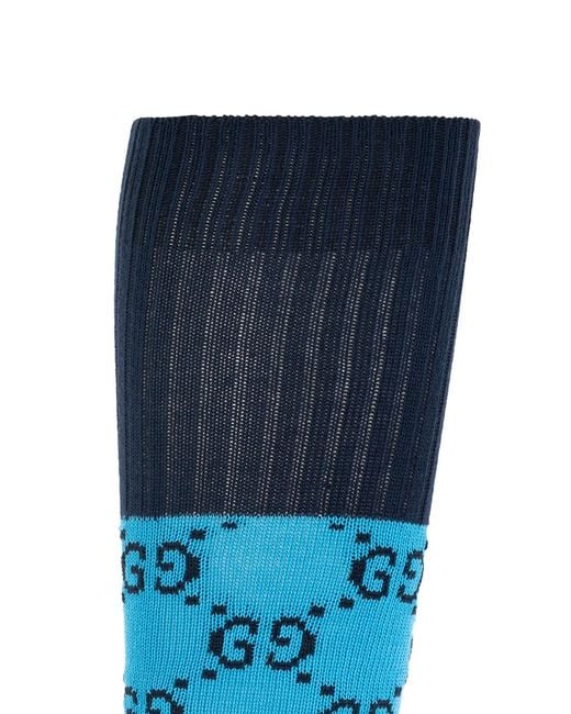 Gucci Blue Monogram-Pattern Intarsia-Knit Socks
