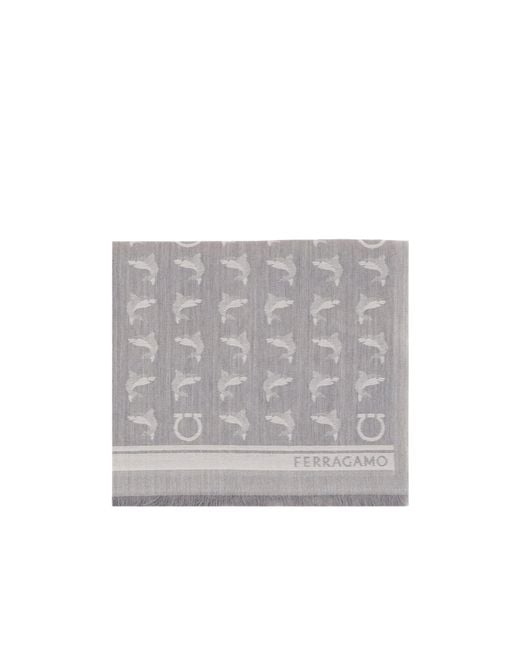 Ferragamo Gray Shark Pattern Scarf for men