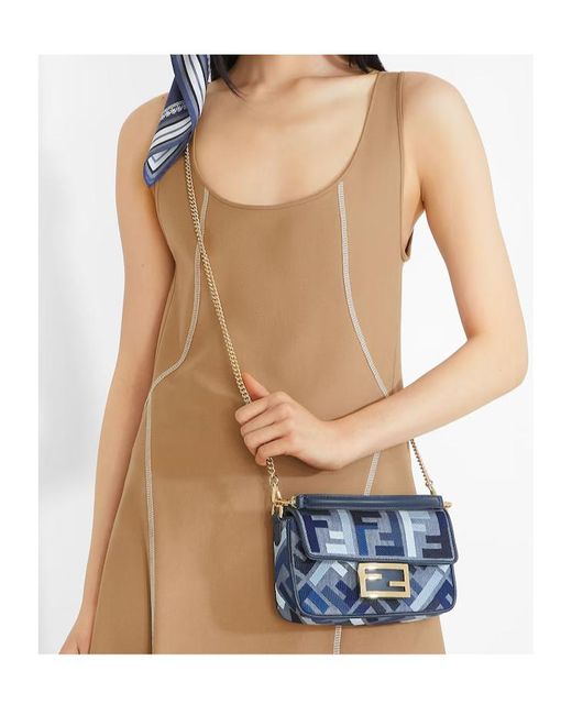 Fendi Blue Baguette Ff Embroidered Mini Tote Bag