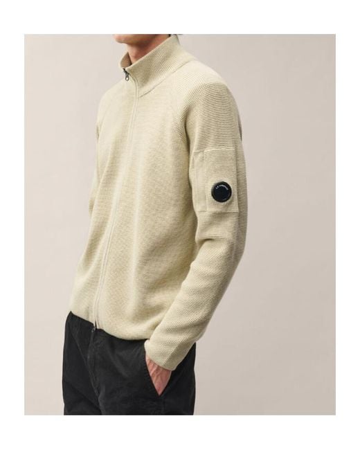 C P Company Natural Zip-Up Lens-Detail Sweater for men