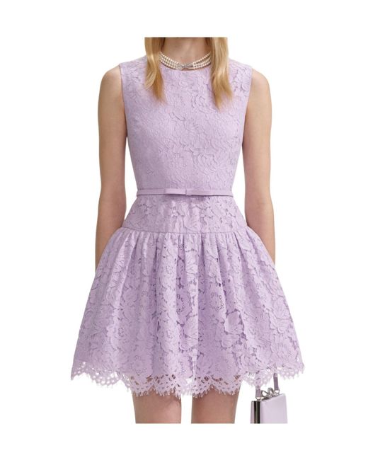 Self-Portrait Purple Embroidered-Lace Dress