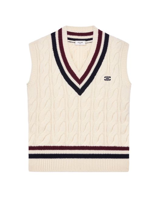 Céline Natural Triomphe V-Neck Cable-Knit for men