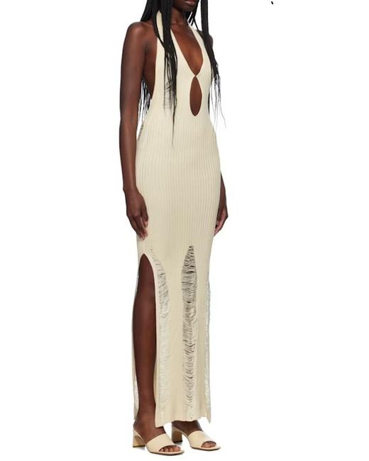 AYA MUSE White Ribbed Knitted Dress
