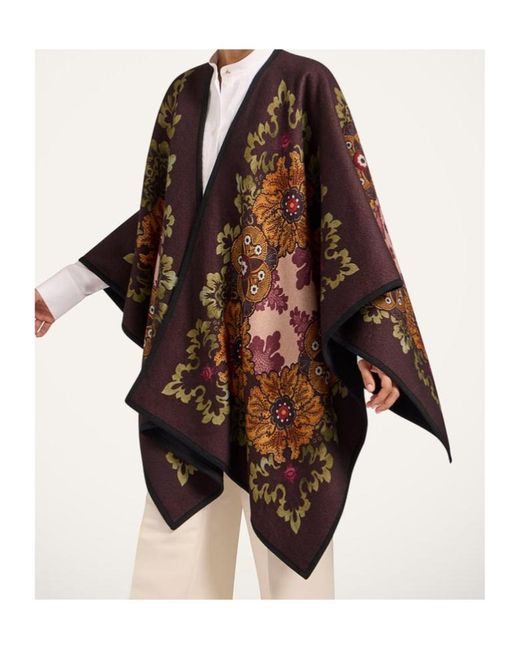 LaDoubleJ Black Floral-Patterned Wool Cape