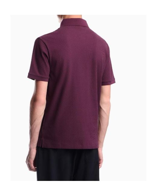 Emporio Armani Purple Textured-Knit Polo Shirt for men