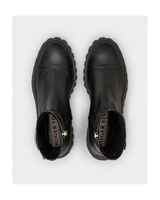 Roger Vivier Black Viv' Go-Thick Metal Buckle Stretch Ankle Boots
