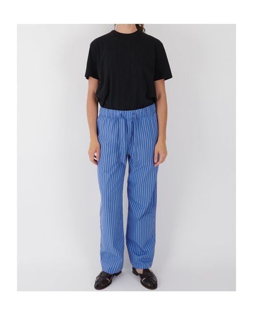 Tekla Blue Striped Poplin Pajama Pants for men