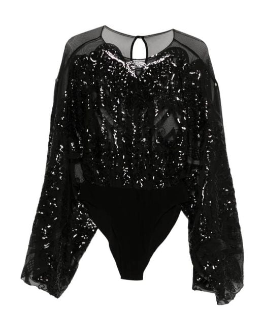 Norma Kamali Black Sequin-Embellished Bodysuit