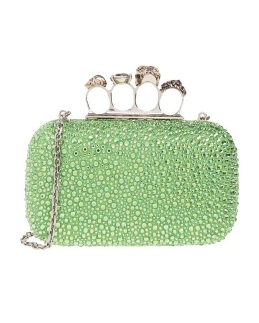 McQueen Green Skull Rhinestone-Embellished Crossbody Bag