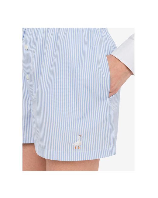 Moschino Blue Logo Embroidered Pinstriped Shorts for men