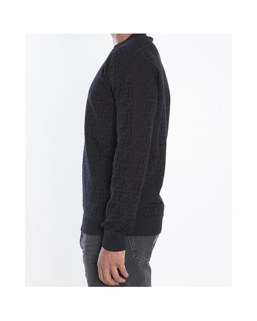 Fendi Blue Ff Monogram Crewneck Knitted Jumper for men