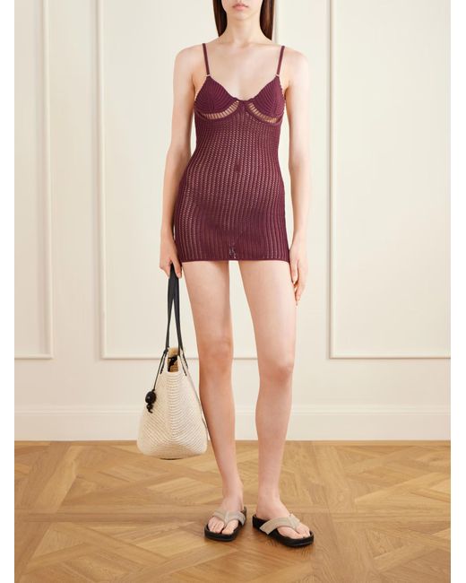 The Attico Red Crochet Cotton-Blend Mini Dress