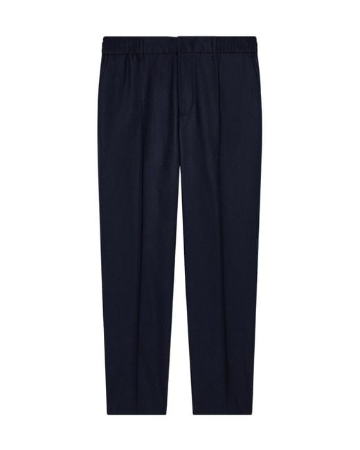 Emporio Armani Blue Stretch-Twill Virgin-Wool Trousers With Ribbing for men