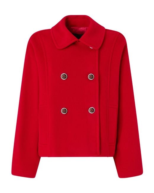 Pinko Red Cropped Double-Breasted Coat