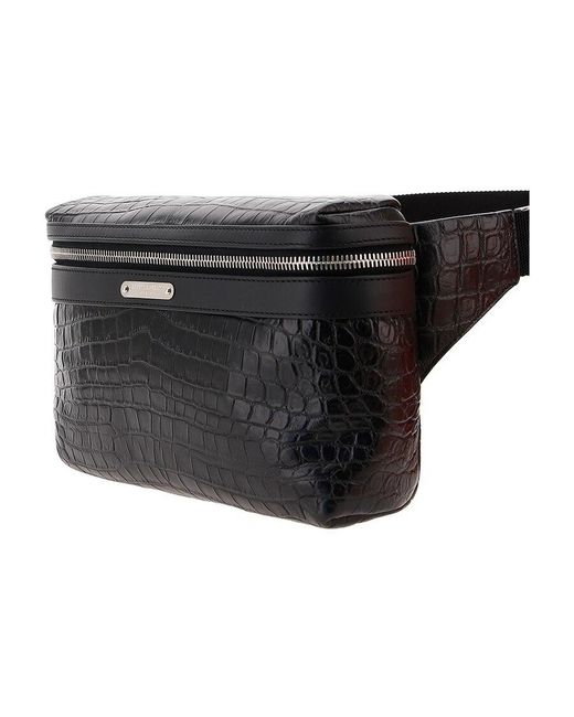 Saint Laurent Black Embossed Crocodile Effect Belt Bag for men