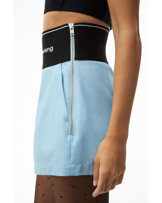 Alexander Wang Blue High-Rise Logo-Print Two-Tone Shorts
