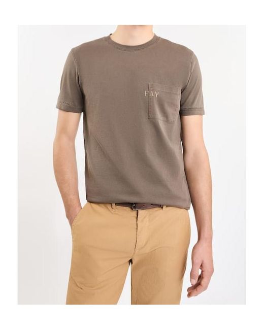 Fay Brown Pocket Crew Neck T-Shirt for men