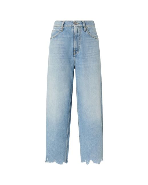 Pinko Blue Estelle Egg Fringed Hem Detailed Wide-Leg Jeans