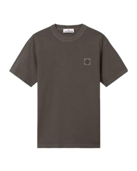 Stone Island Gray Logo Patch Crewneck T-Shirt for men