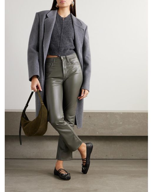 Mother Gray Insider Flood Faux Leather Cropped Flared Pants