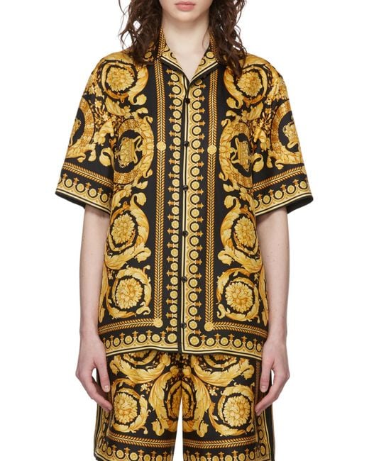 Versace Yellow Baroque '92 Silk Vacation Shirt for men
