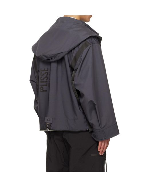 Homme Plissé Issey Miyake Gray Homme Plissé Issey Miyake Button Up Bomber Jacket for men