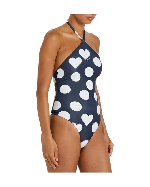 Jacquemus Blue Polka Dot High Neck Swimsuit