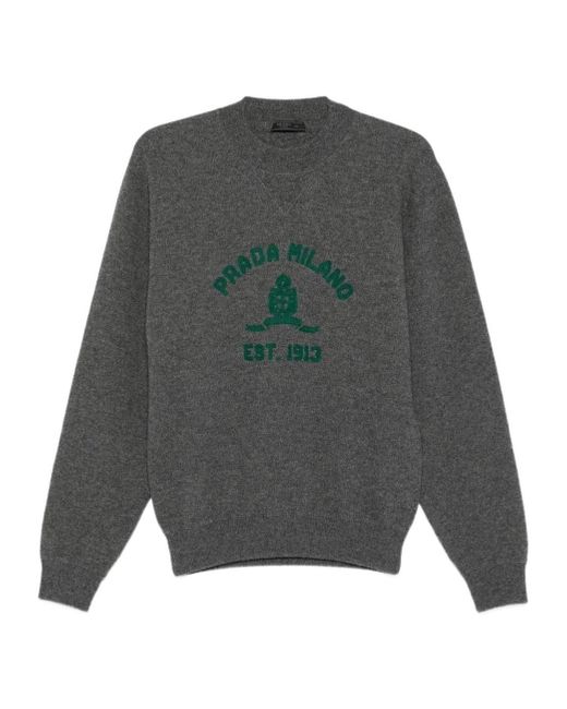 Prada Gray Cashmere Crew-Neck Sweater for men
