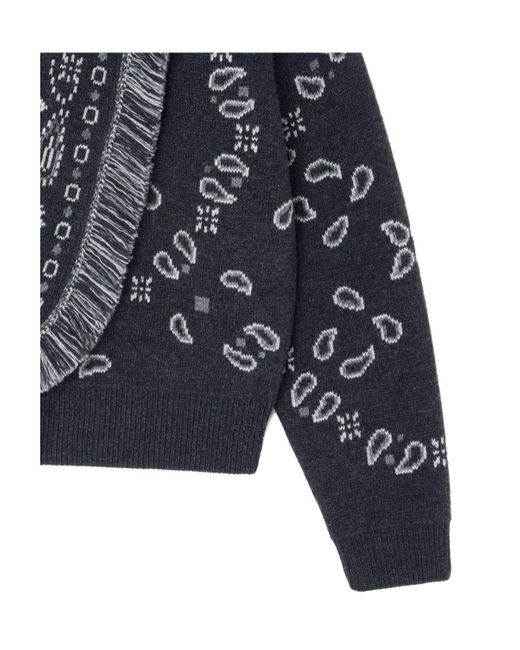 Alanui Gray Paisley-Jacquard Fringe Cardigan