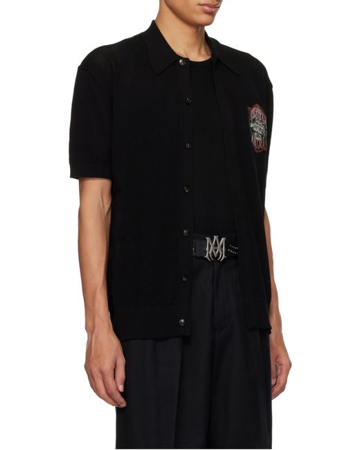 Amiri Black Short Sleeved Crochet Os Shirt for men