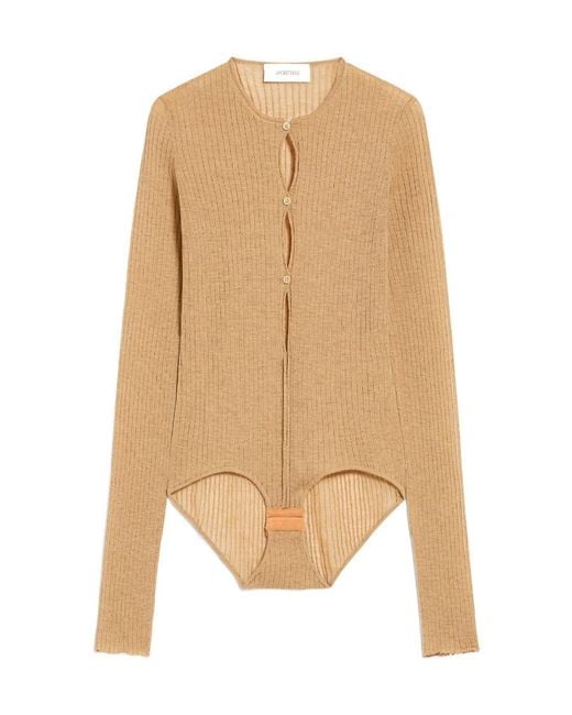 Sportmax Natural Crewneck Long-Sleeved Jumpsuit