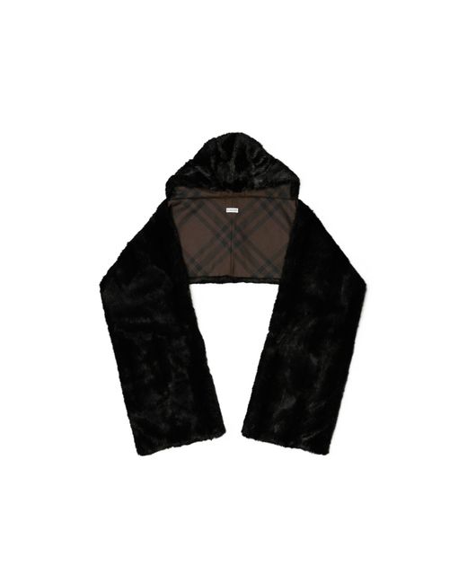 Burberry Black Hooded Wraparound Style Faux-Fur Scarf for men