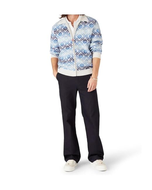Casablanca Blue Space Dye Monogram Long Sleeved Cardigan for men