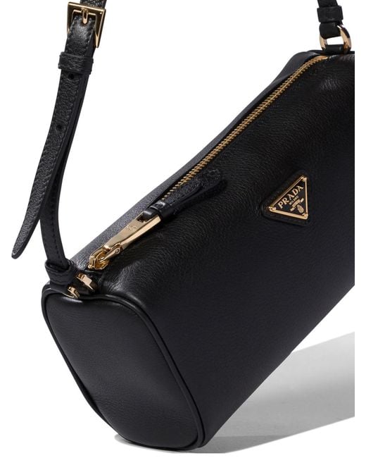 Prada Black Logo Plaque Zipped Shoulder Bag