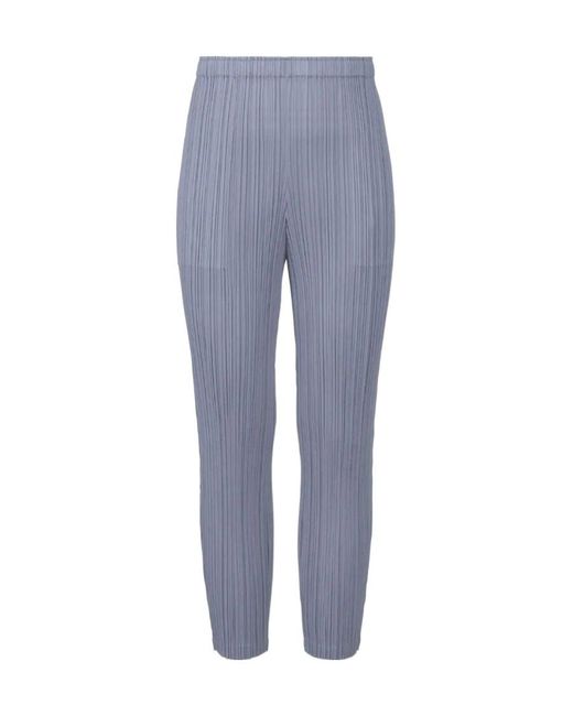 Pleats Please Issey Miyake Blue Plissé-Effect Elasticated-Waist Trousers