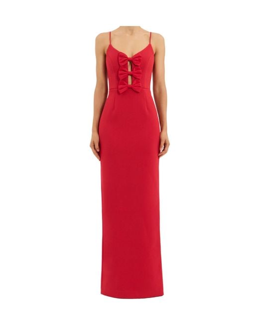 Rebecca Vallance Red Precious Bow-Embellished Cutout Gown