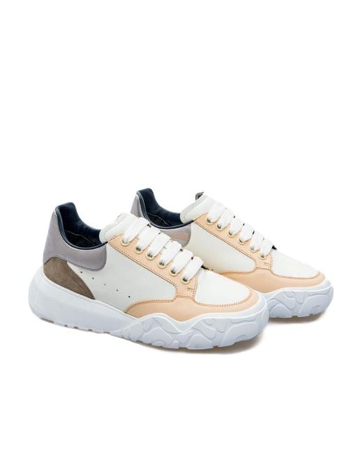 McQueen White Panelled Lace-Up Sneakers for men