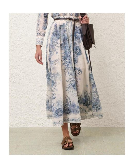 Zimmermann Blue Wanderlust A-Line Maxi Skirt