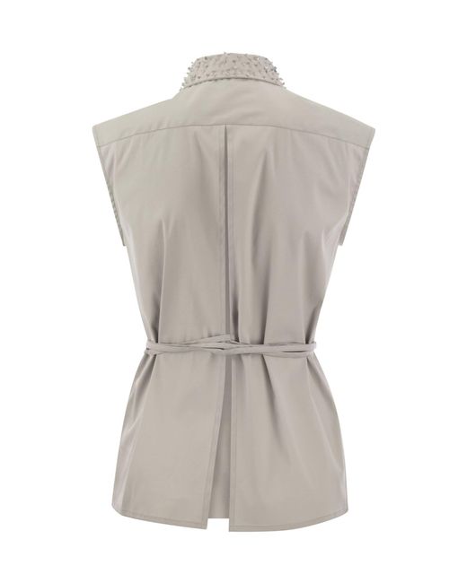 Fabiana Filippi Gray Bead-Embellished Poplin Blouse