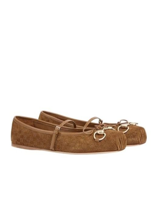 Gucci Brown Horsebit Suede & Leather Ballet Flat
