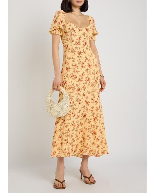 Reformation Metallic Gloria Floral-Print Chiffon Midi Dress
