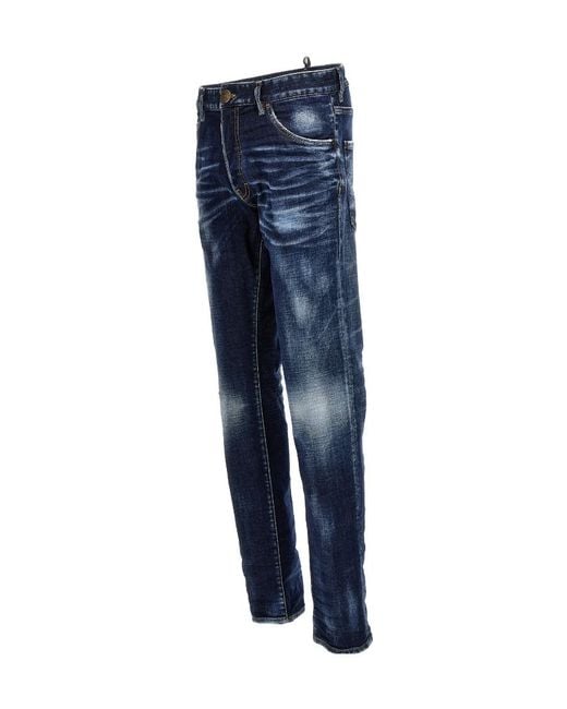 DSquared² Blue Logo Patch Distressed Slim Fit Jeans for men