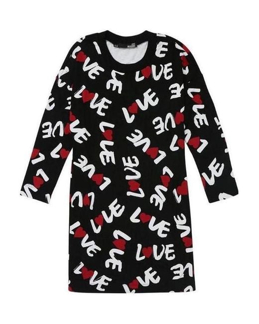Moschino Black Long-Sleeved Slogan Short Dress