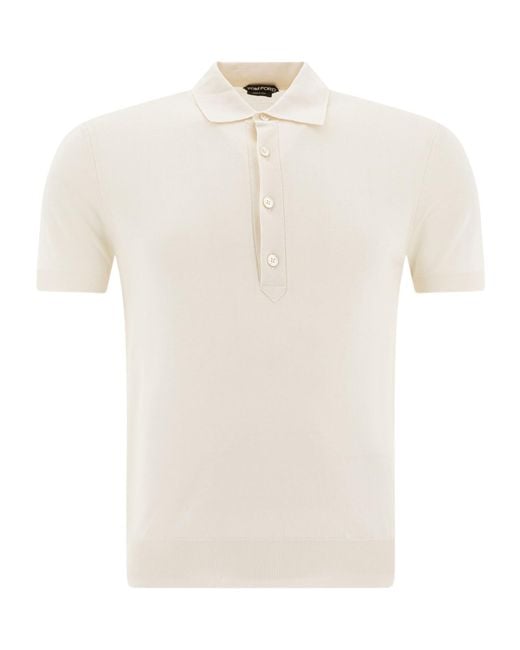 Tom Ford White Short-Sleeved Knitted Polo Shirt for men